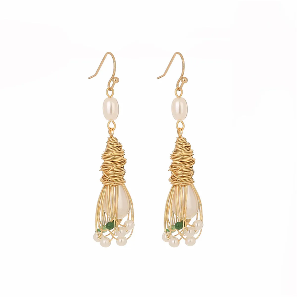 Pearl & Acrylic 18K Gold-Plated Wire-Wrapped Drop Earrings