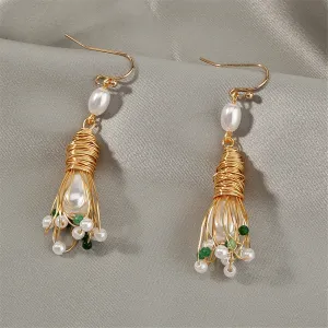 Pearl & Acrylic 18K Gold-Plated Wire-Wrapped Drop Earrings