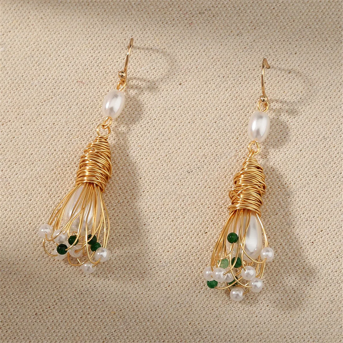 Pearl & Acrylic 18K Gold-Plated Wire-Wrapped Drop Earrings