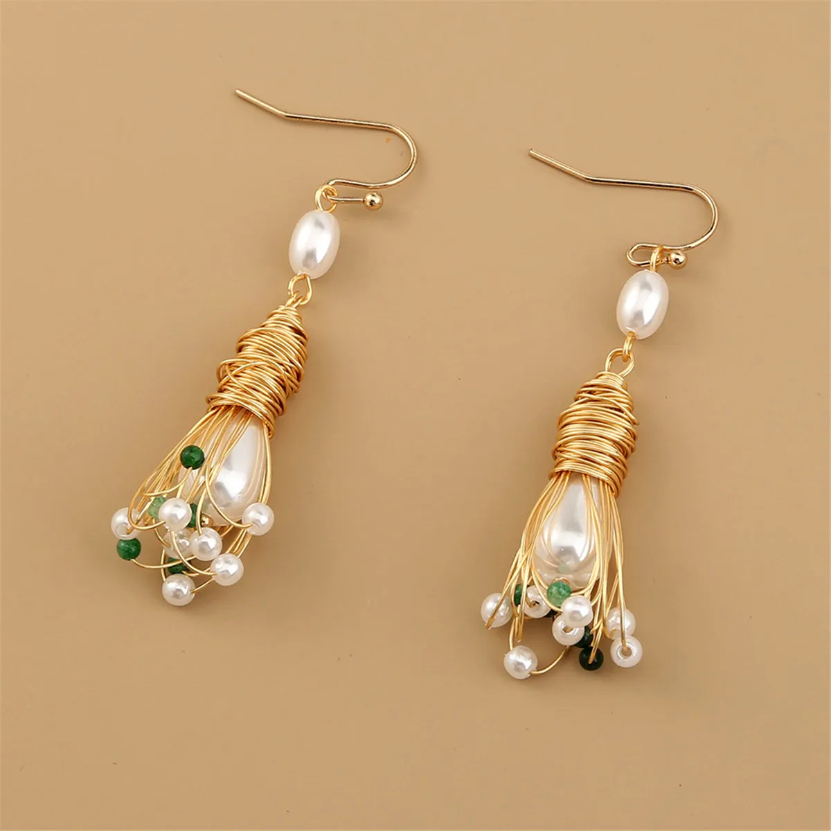 Pearl & Acrylic 18K Gold-Plated Wire-Wrapped Drop Earrings