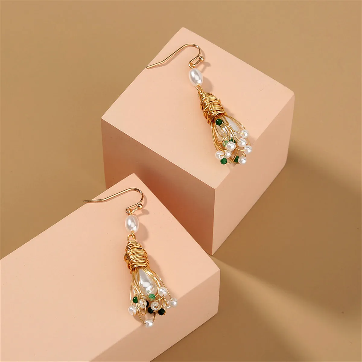 Pearl & Acrylic 18K Gold-Plated Wire-Wrapped Drop Earrings