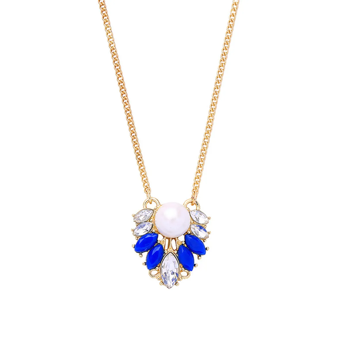 Pearl & Blue Resin Crystal 18K Gold-Plated Pendant Necklace