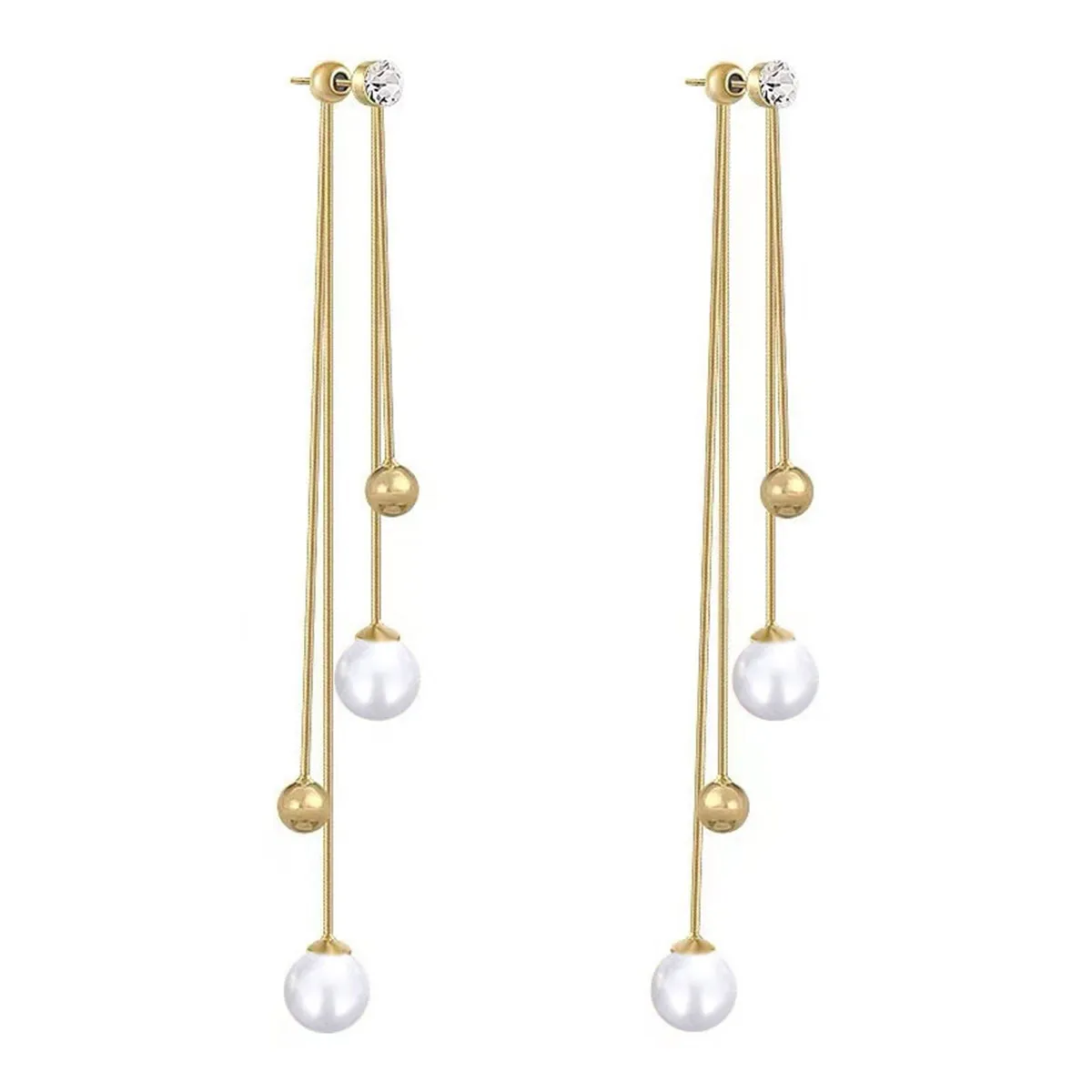 Pearl & Cubic Zirconia 18K Gold-Plated Ball Tassel Drop Earrings