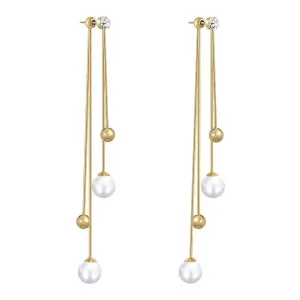 Pearl & Cubic Zirconia 18K Gold-Plated Ball Tassel Drop Earrings