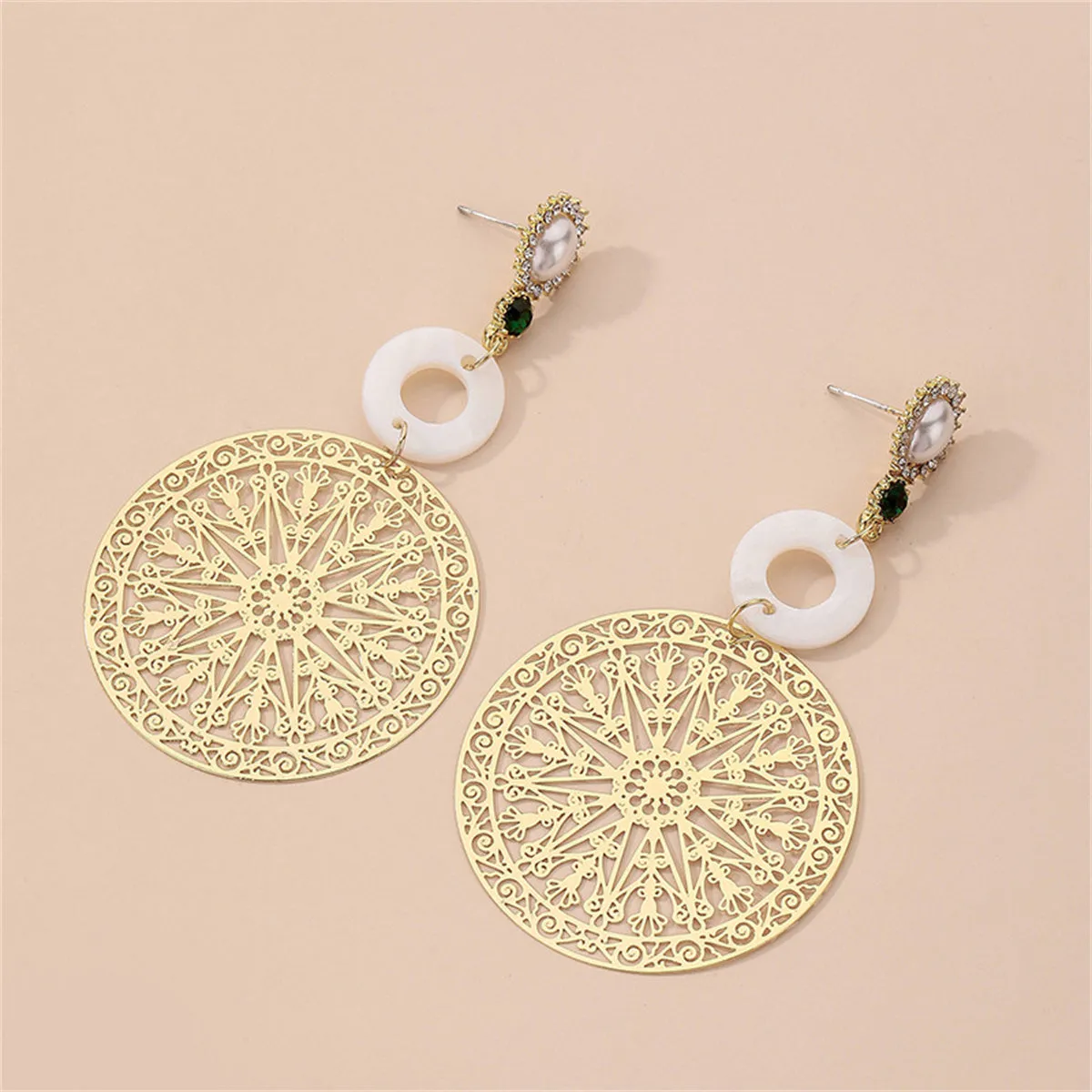 Pearl & Cubic Zirconia 18K Gold-Plated Filigree Circle Drop Earrings