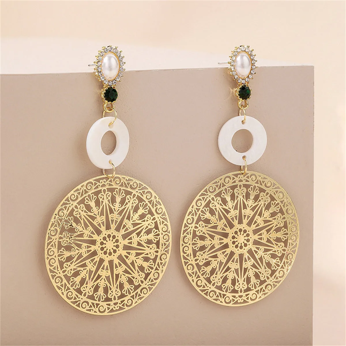 Pearl & Cubic Zirconia 18K Gold-Plated Filigree Circle Drop Earrings