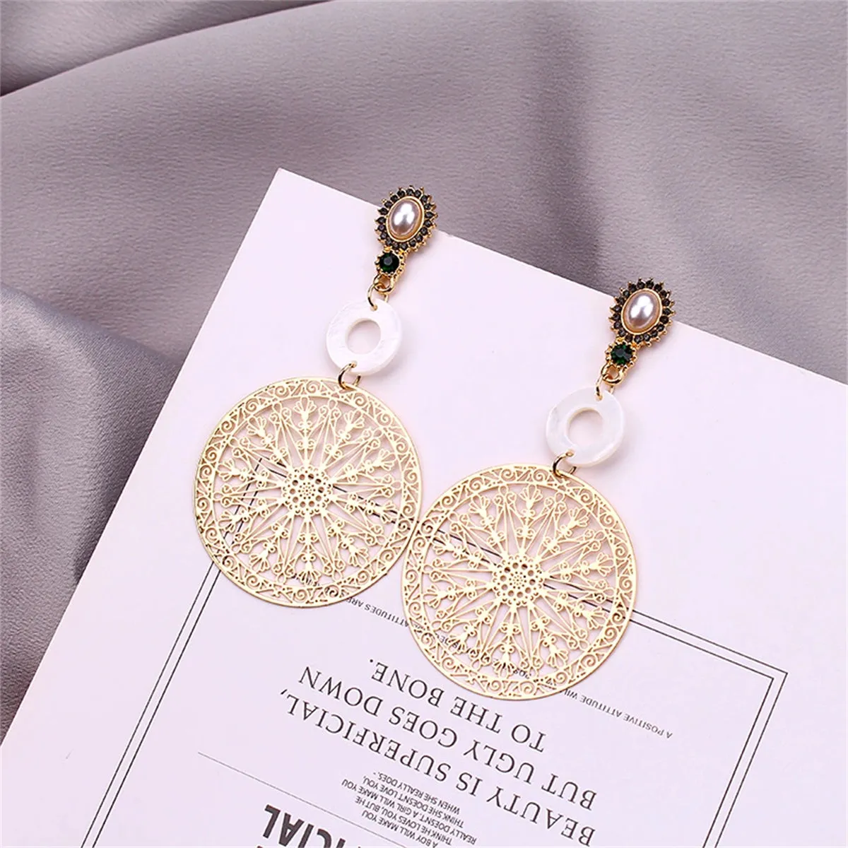 Pearl & Cubic Zirconia 18K Gold-Plated Filigree Circle Drop Earrings