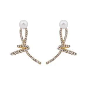 Pearl & Cubic Zirconia 18K Gold-Plated Knot Stud Earrings