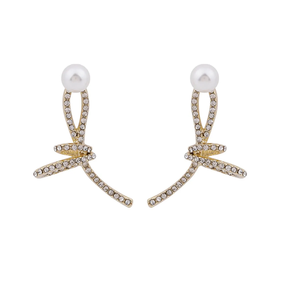 Pearl & Cubic Zirconia 18K Gold-Plated Knot Stud Earrings