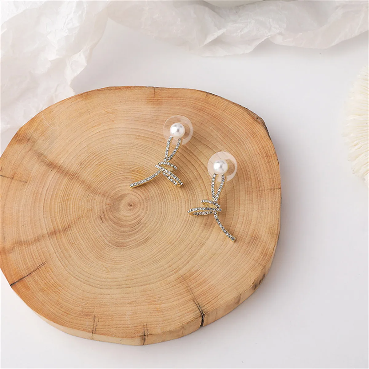 Pearl & Cubic Zirconia 18K Gold-Plated Knot Stud Earrings