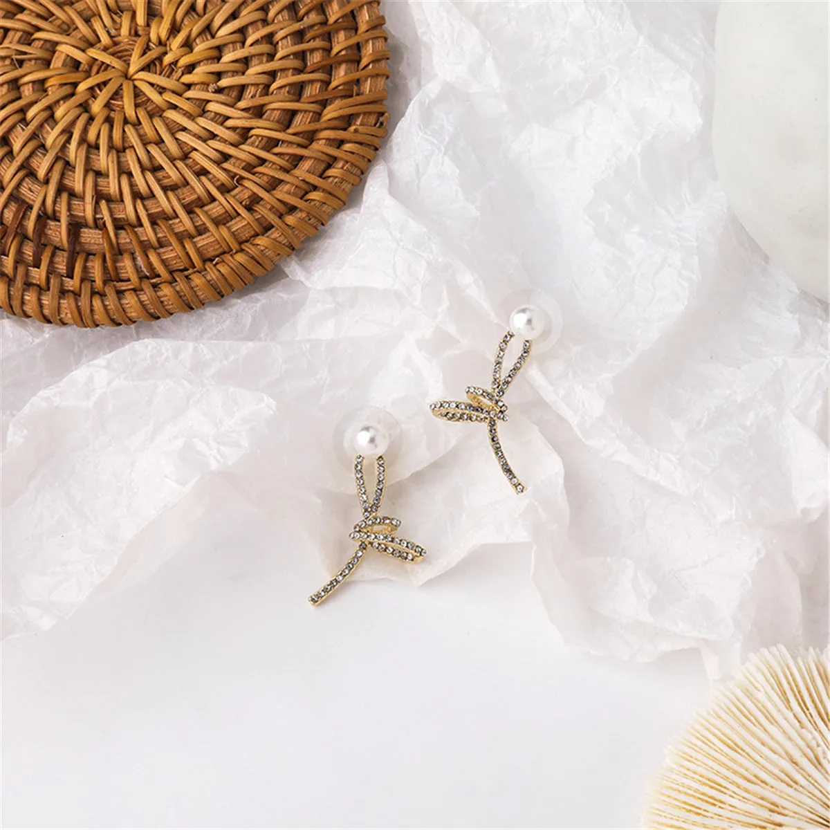 Pearl & Cubic Zirconia 18K Gold-Plated Knot Stud Earrings