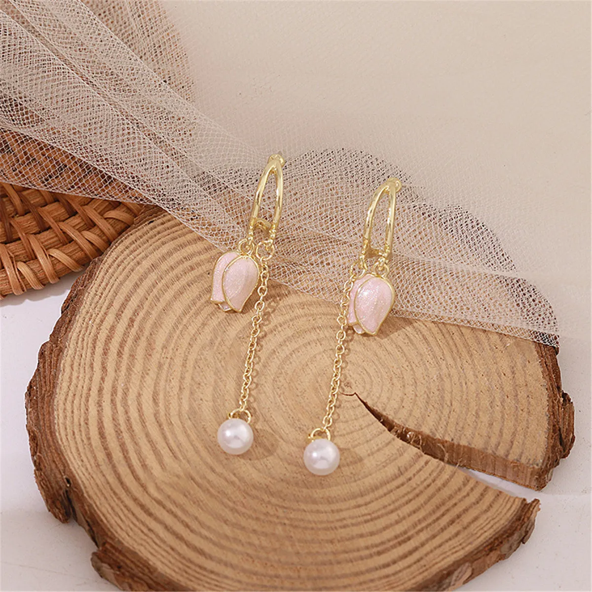 Pearl & Enamel 18K Gold-Plated Tulip Bead Drop Earrings