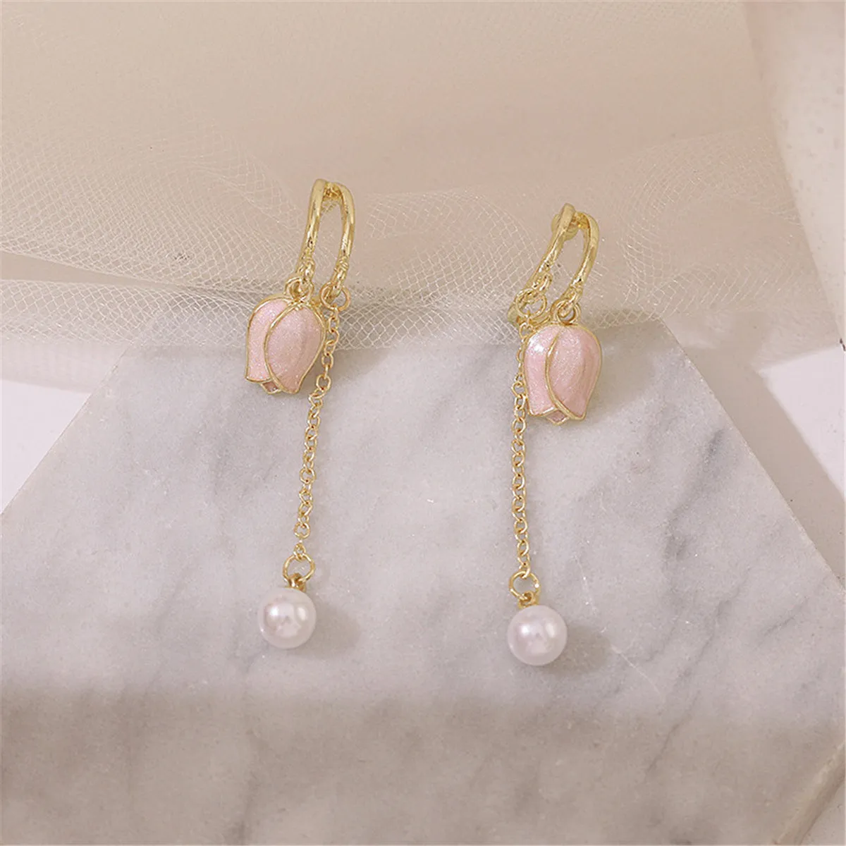 Pearl & Enamel 18K Gold-Plated Tulip Bead Drop Earrings