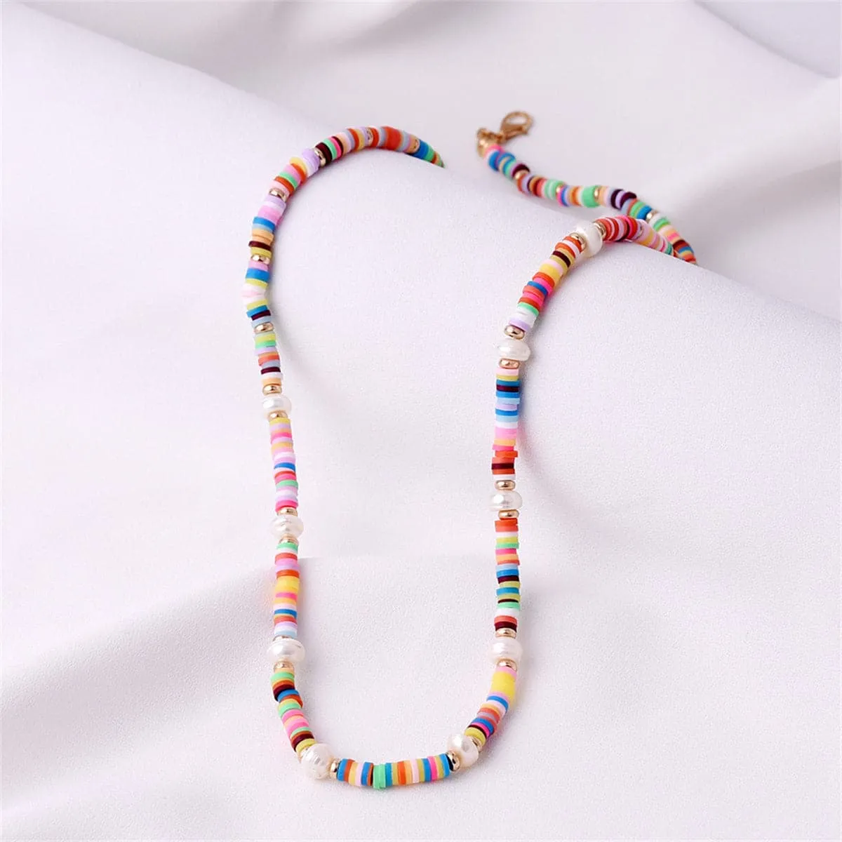Pearl & Multicolor Polymer Clay 18K Gold-Plated Bead Necklace