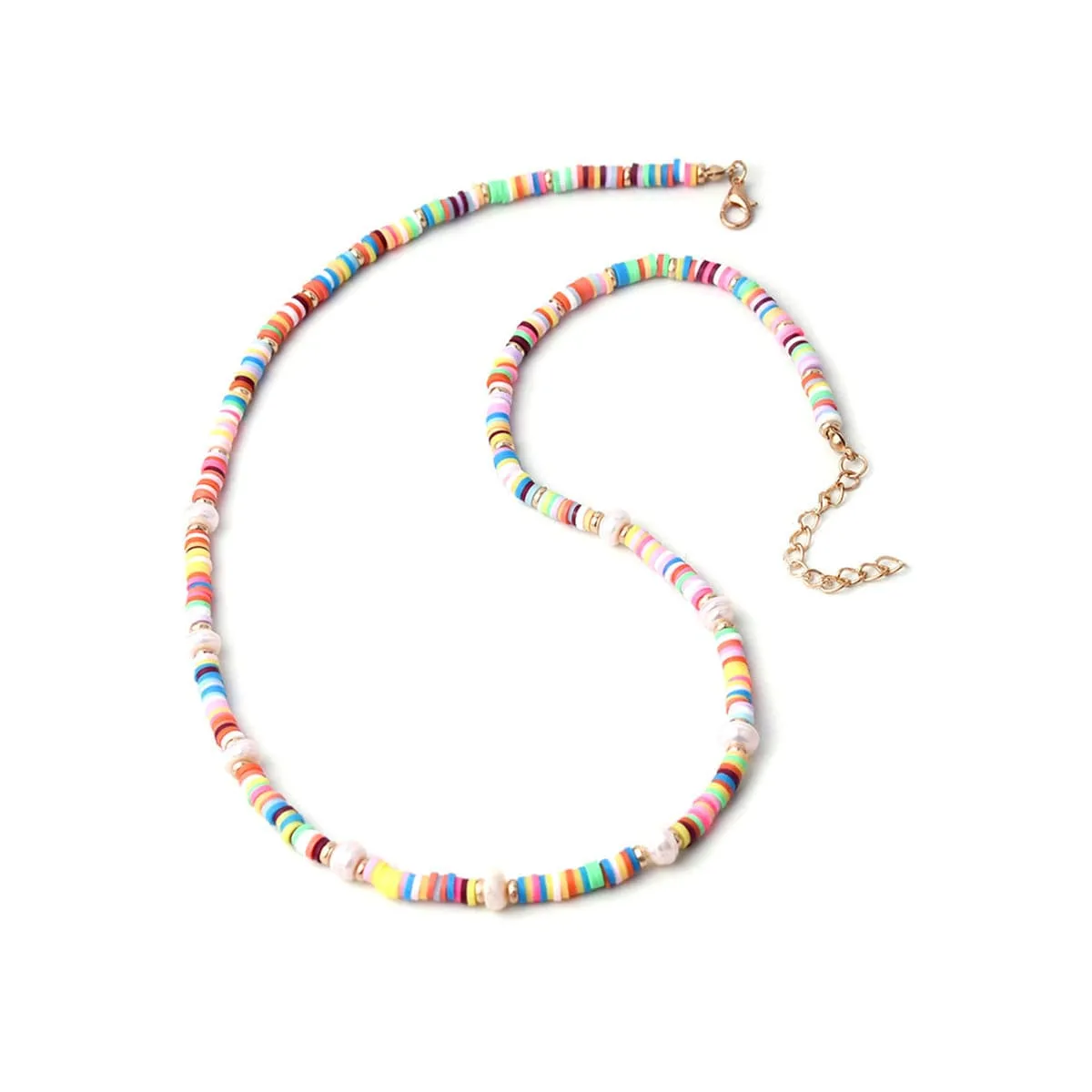 Pearl & Multicolor Polymer Clay 18K Gold-Plated Bead Necklace