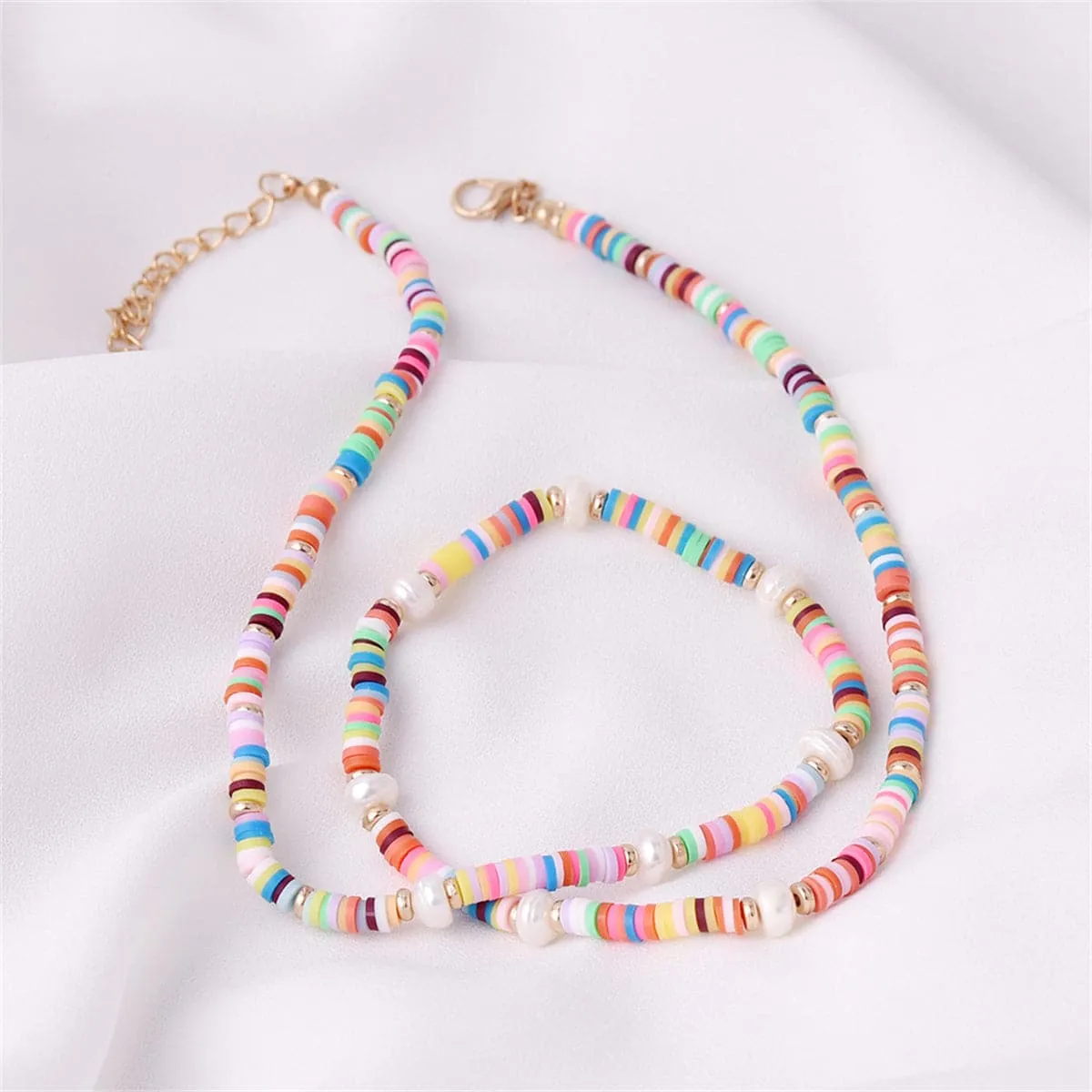 Pearl & Multicolor Polymer Clay 18K Gold-Plated Bead Necklace