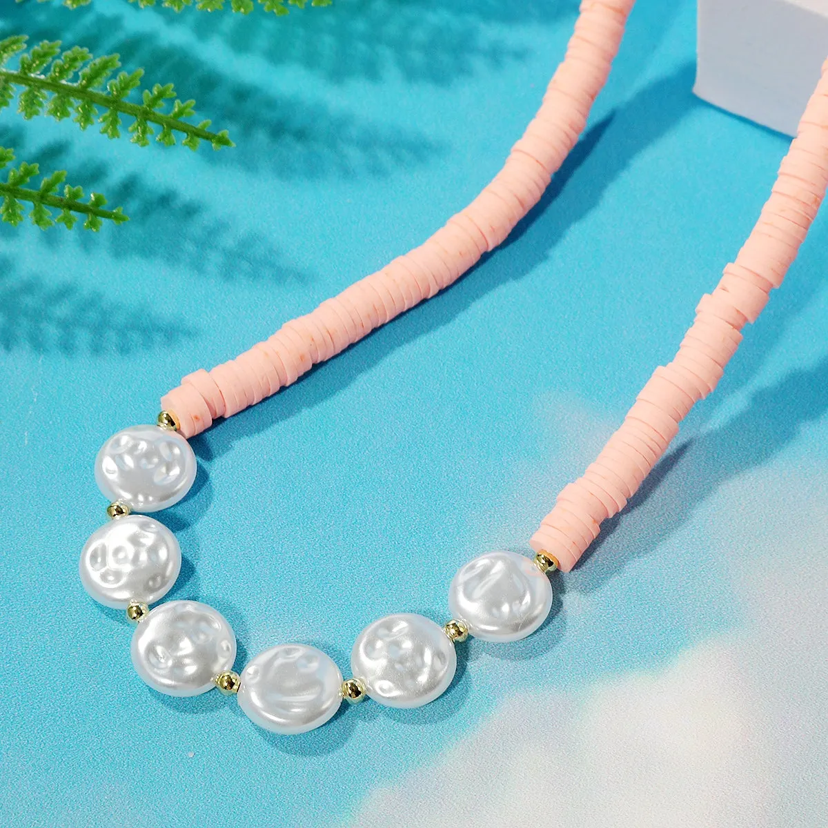 Pearl & Pink Polymer Clay 18K Gold-Plated Beaded Necklace