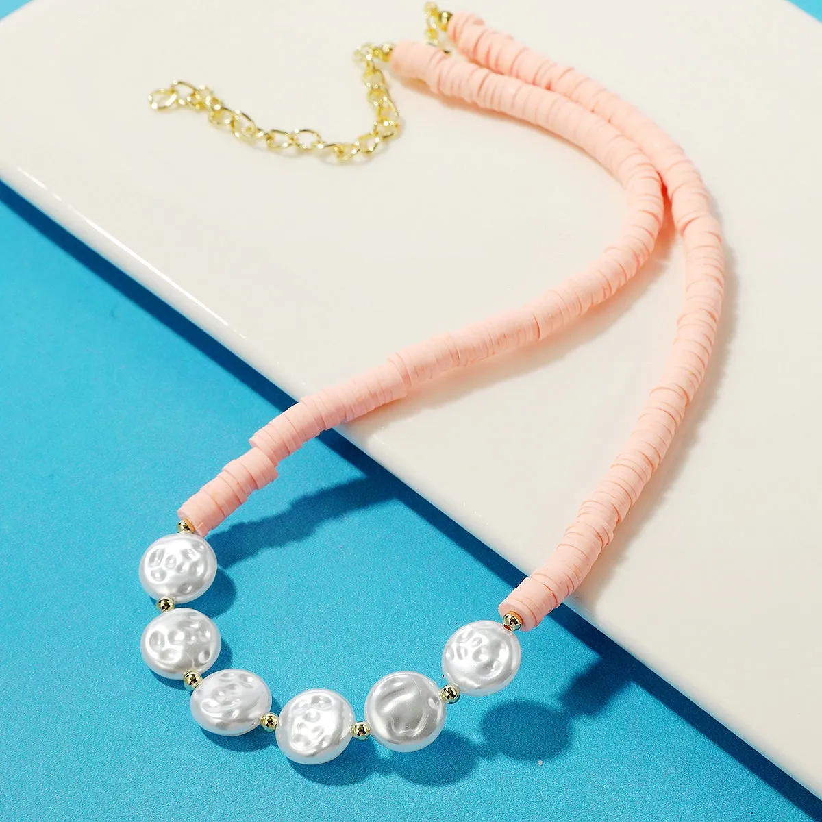 Pearl & Pink Polymer Clay 18K Gold-Plated Beaded Necklace