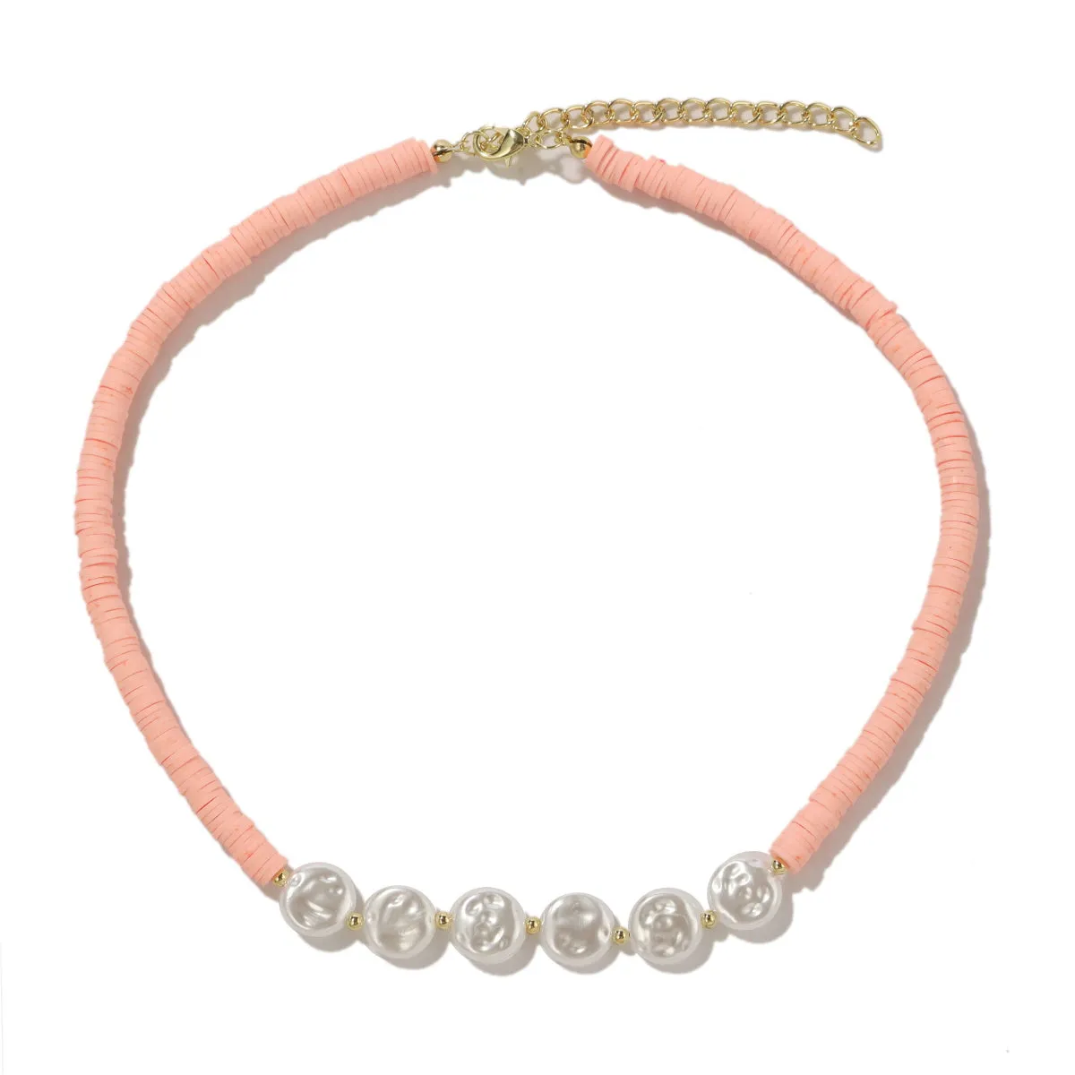 Pearl & Pink Polymer Clay 18K Gold-Plated Beaded Necklace