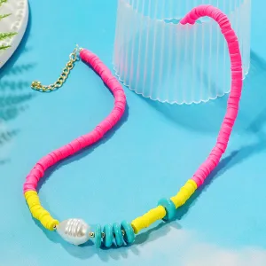 Pearl & Pink Polymer Clay Turquoise 18K Gold-Plated Beaded Necklace