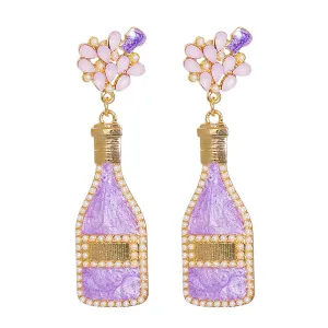 Pearl & Purple Enamel Crystal 18K Gold-Plated Bottle Drop Earrings