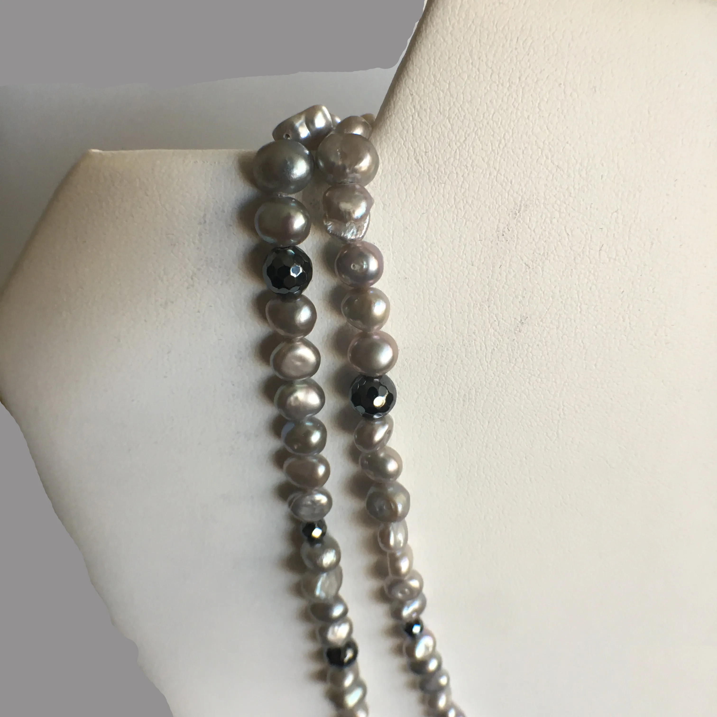 Pearl and Hematite Double Strand Necklace