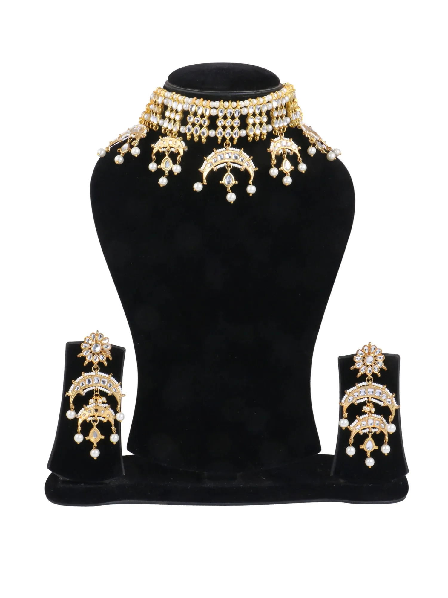 Pearl Gold Plated Traditional Kundan Necklace & Earring Set