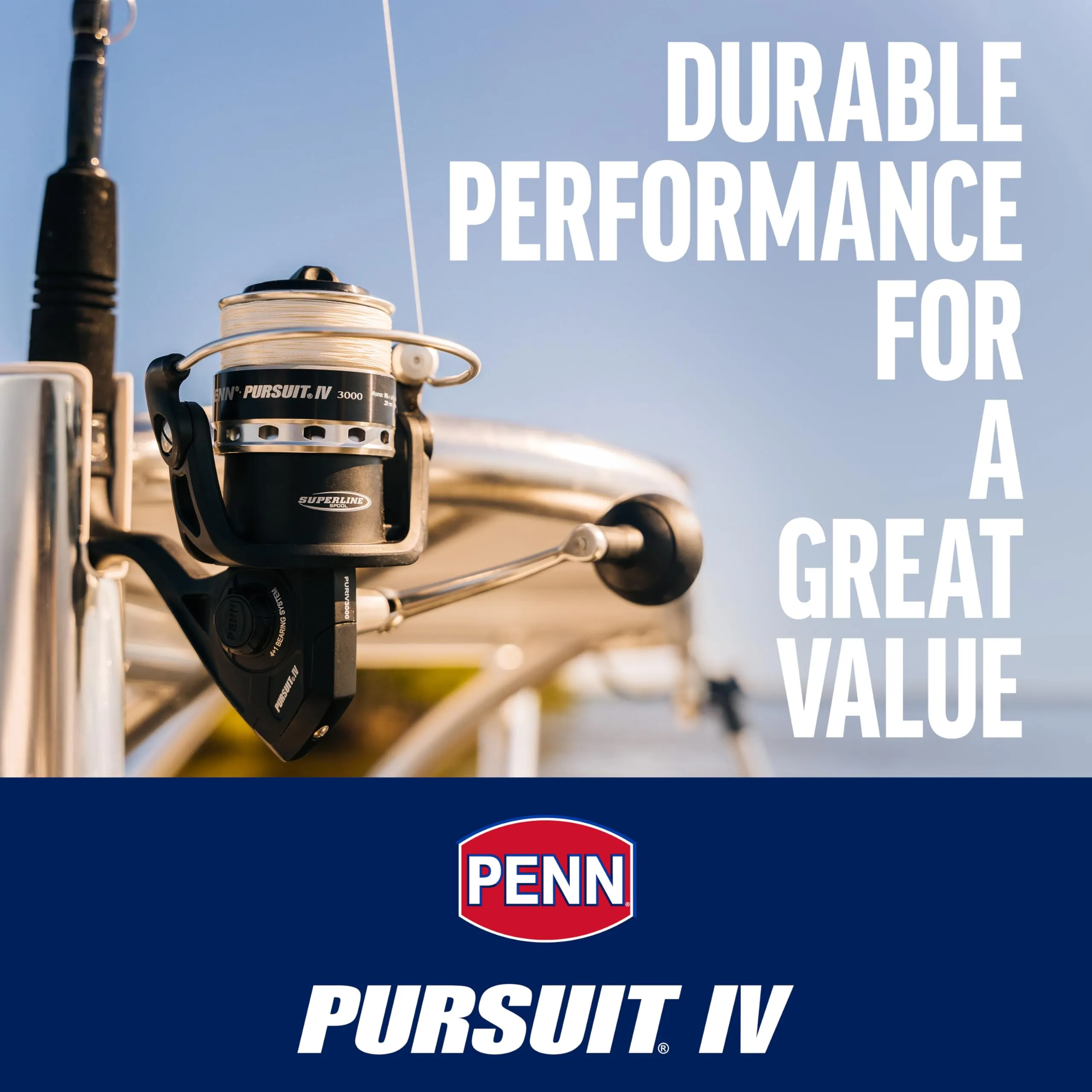 PENN Pursuit IV Inshore Spinning Fishing Reel, Size 4000, HT-100 Front Drag, Max of 15lb, 5 Sealed Stainless Steel Ball Bearing System, Built with Carbon Fiber Drag Washers,Black/Silver