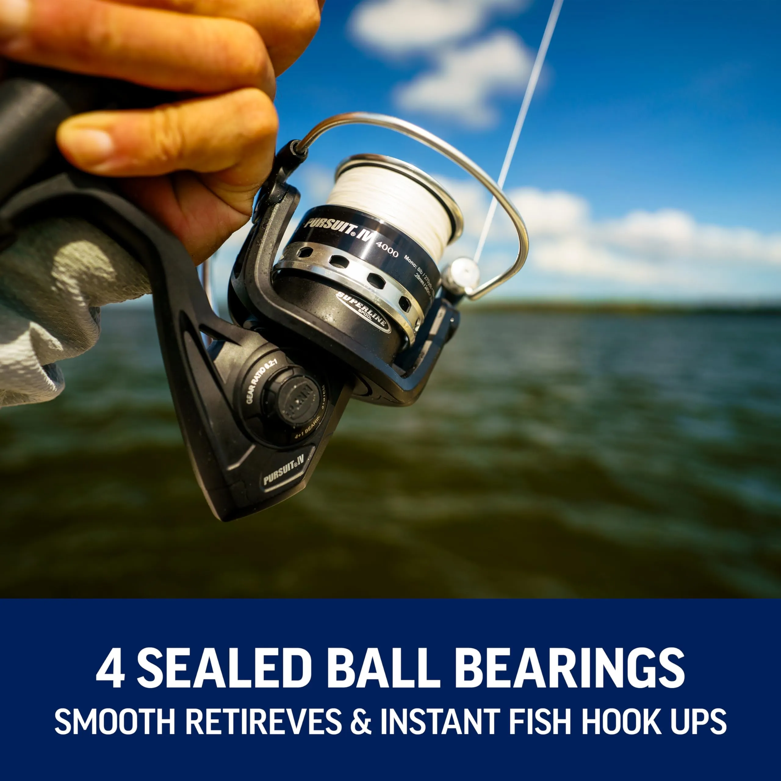 PENN Pursuit IV Inshore Spinning Fishing Reel, Size 4000, HT-100 Front Drag, Max of 15lb, 5 Sealed Stainless Steel Ball Bearing System, Built with Carbon Fiber Drag Washers,Black/Silver