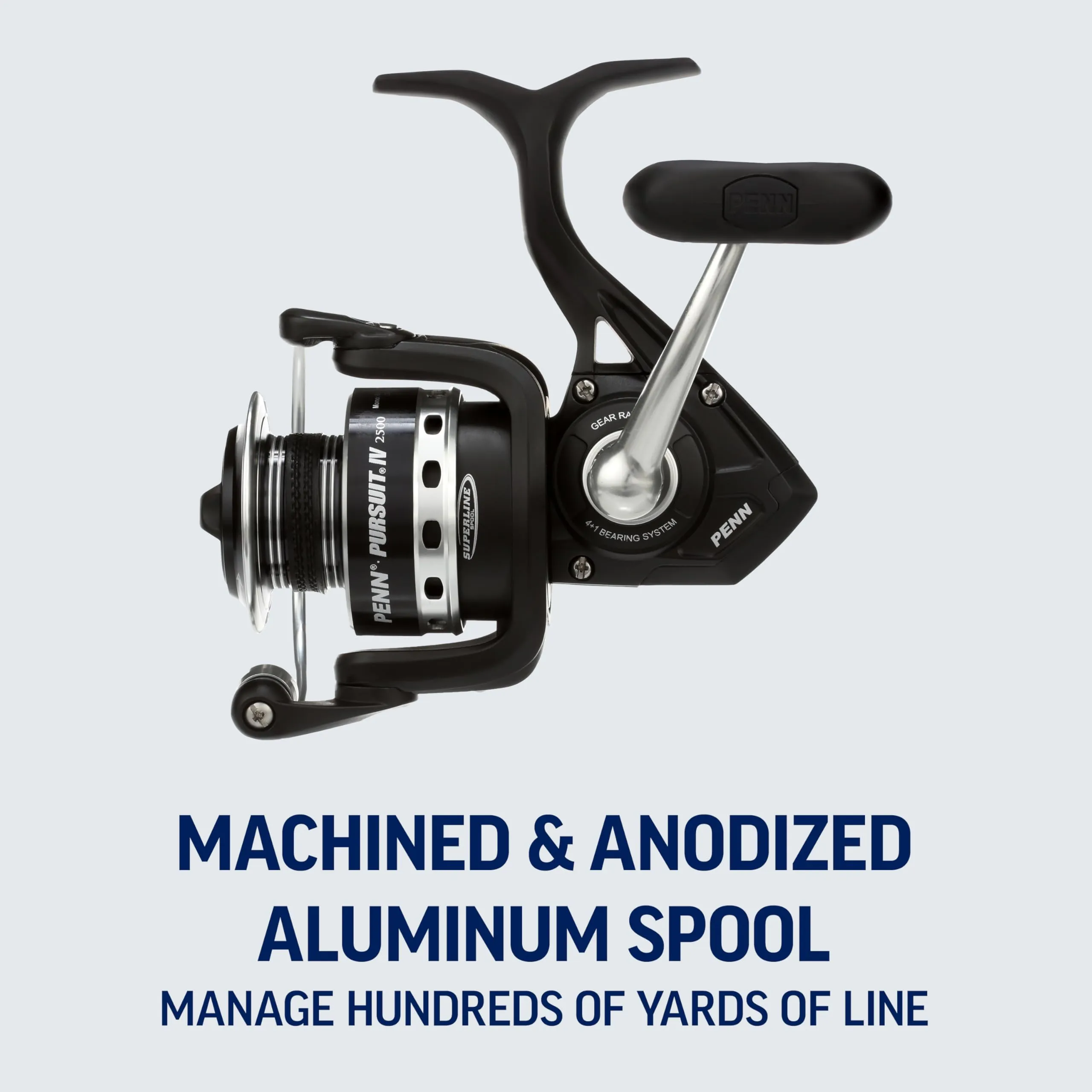 PENN Pursuit IV Inshore Spinning Fishing Reel, Size 4000, HT-100 Front Drag, Max of 15lb, 5 Sealed Stainless Steel Ball Bearing System, Built with Carbon Fiber Drag Washers,Black/Silver