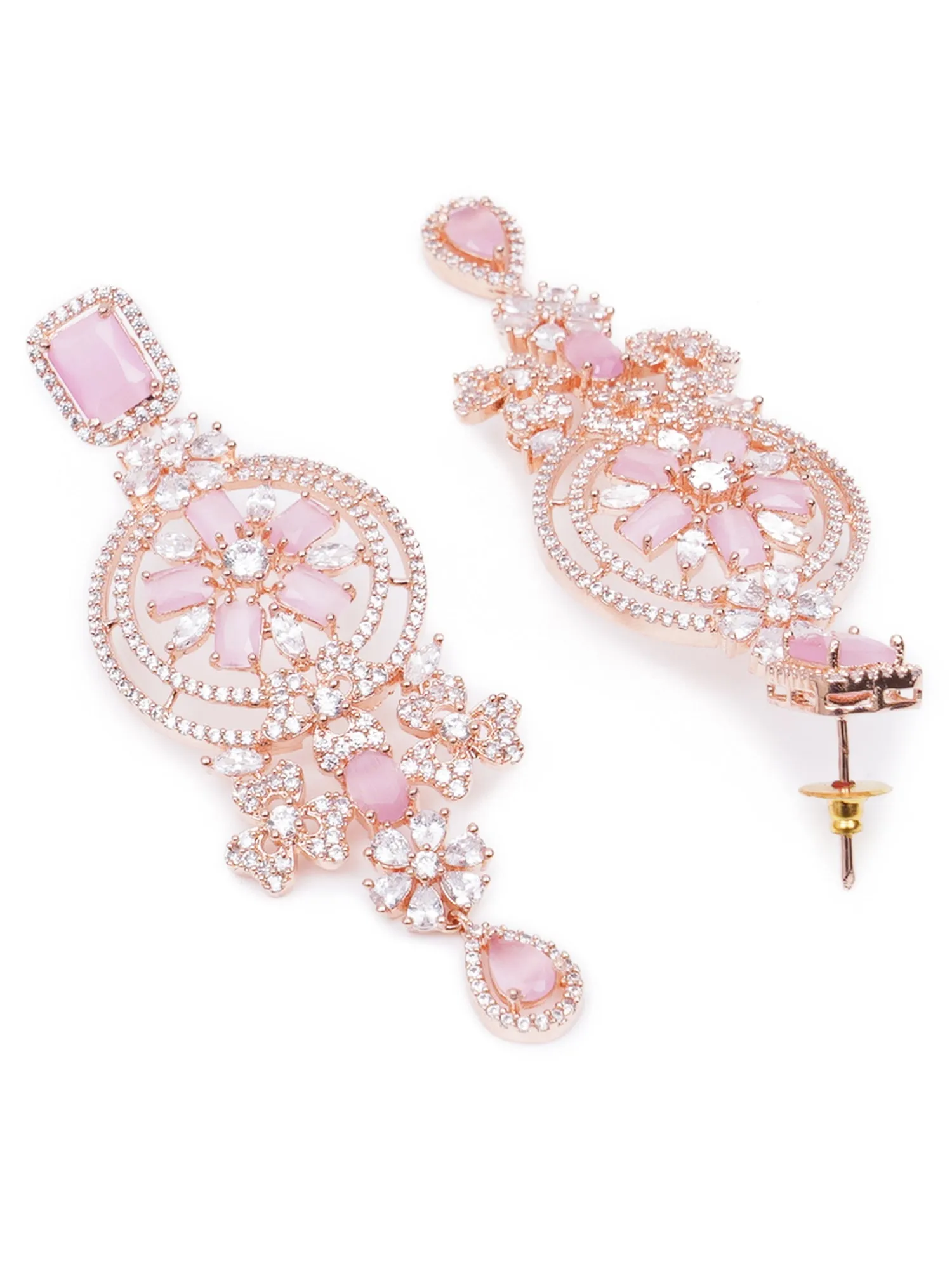 Pink American Diamond and CZ Studded Classic Dangler Earrings