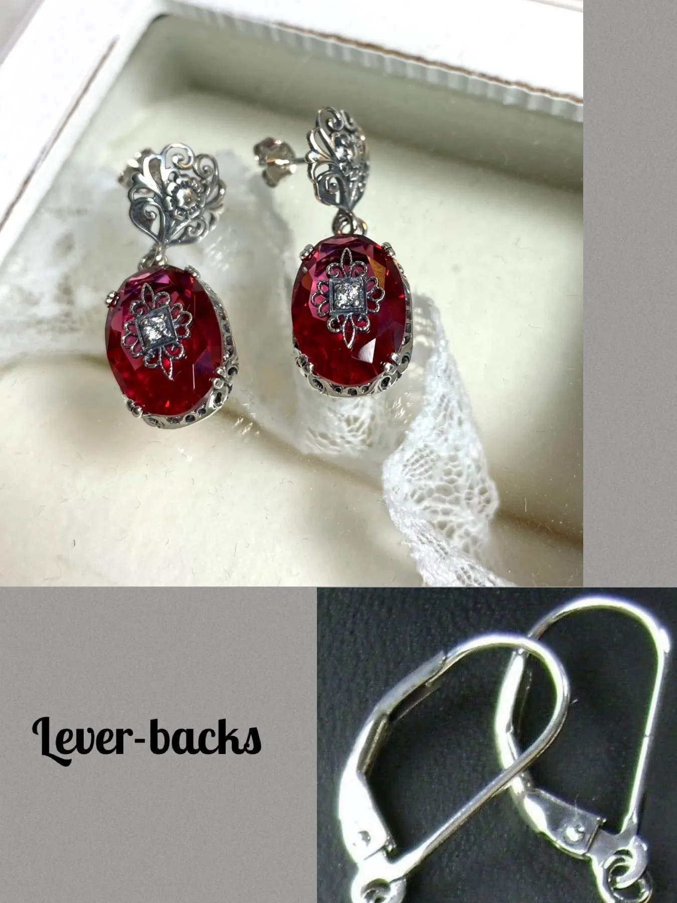 Pink Earrings, Sterling Silver Embellishment, Vintage Edwardian Jewelry #E70e