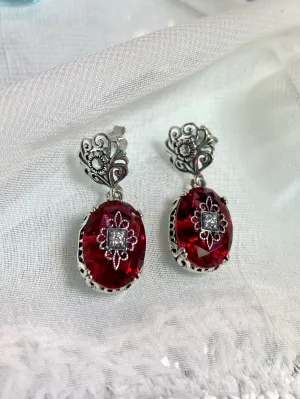 Pink Earrings, Sterling Silver Embellishment, Vintage Edwardian Jewelry #E70e