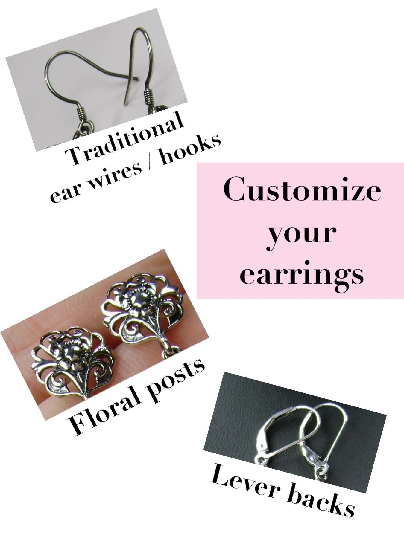Pink Earrings, Sterling Silver Embellishment, Vintage Edwardian Jewelry #E70e