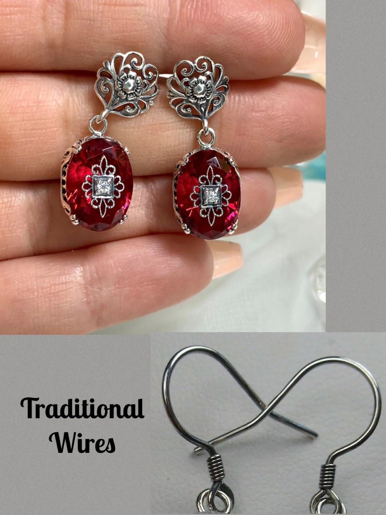 Pink Earrings, Sterling Silver Embellishment, Vintage Edwardian Jewelry #E70e