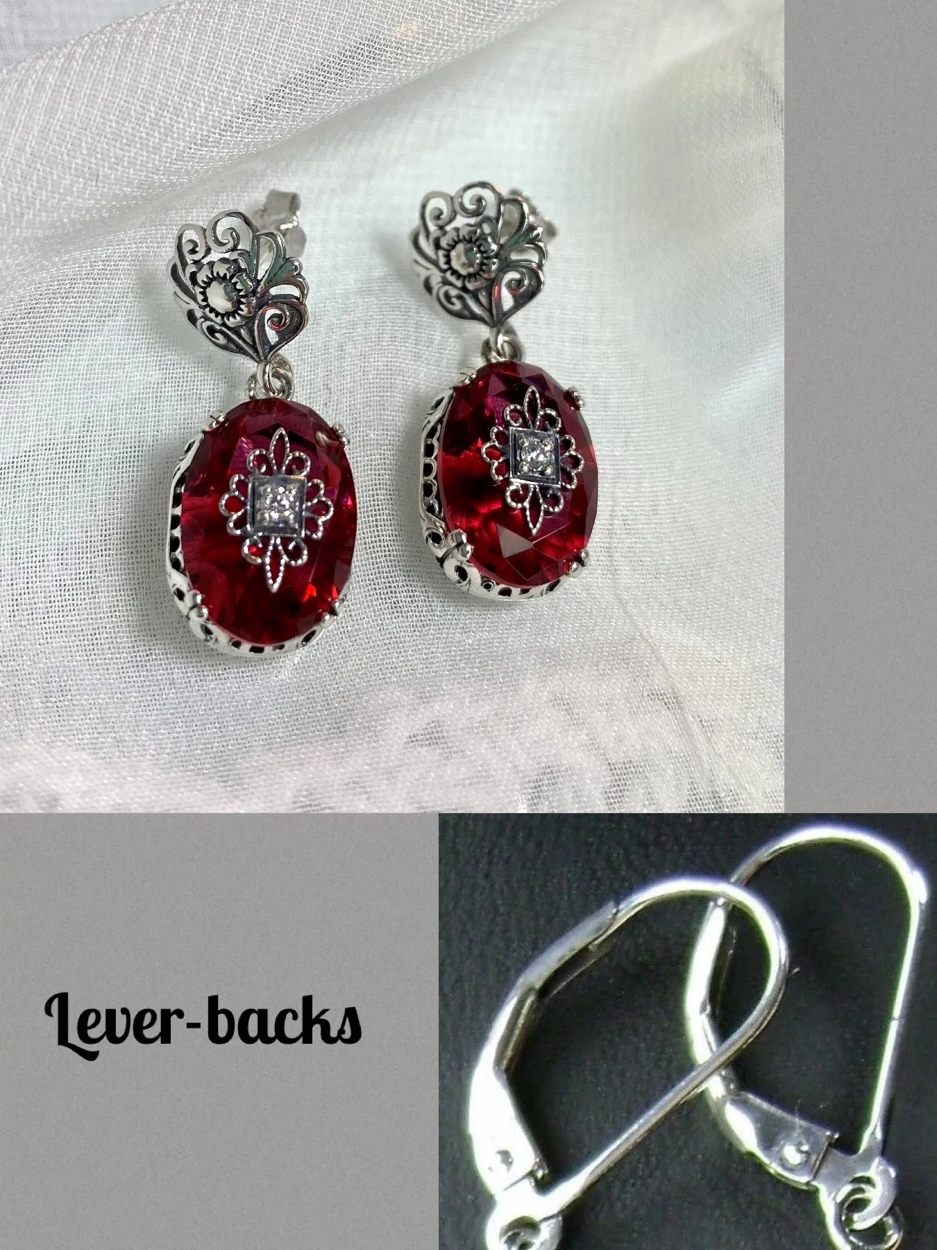 Pink Earrings, Sterling Silver Embellishment, Vintage Edwardian Jewelry #E70e