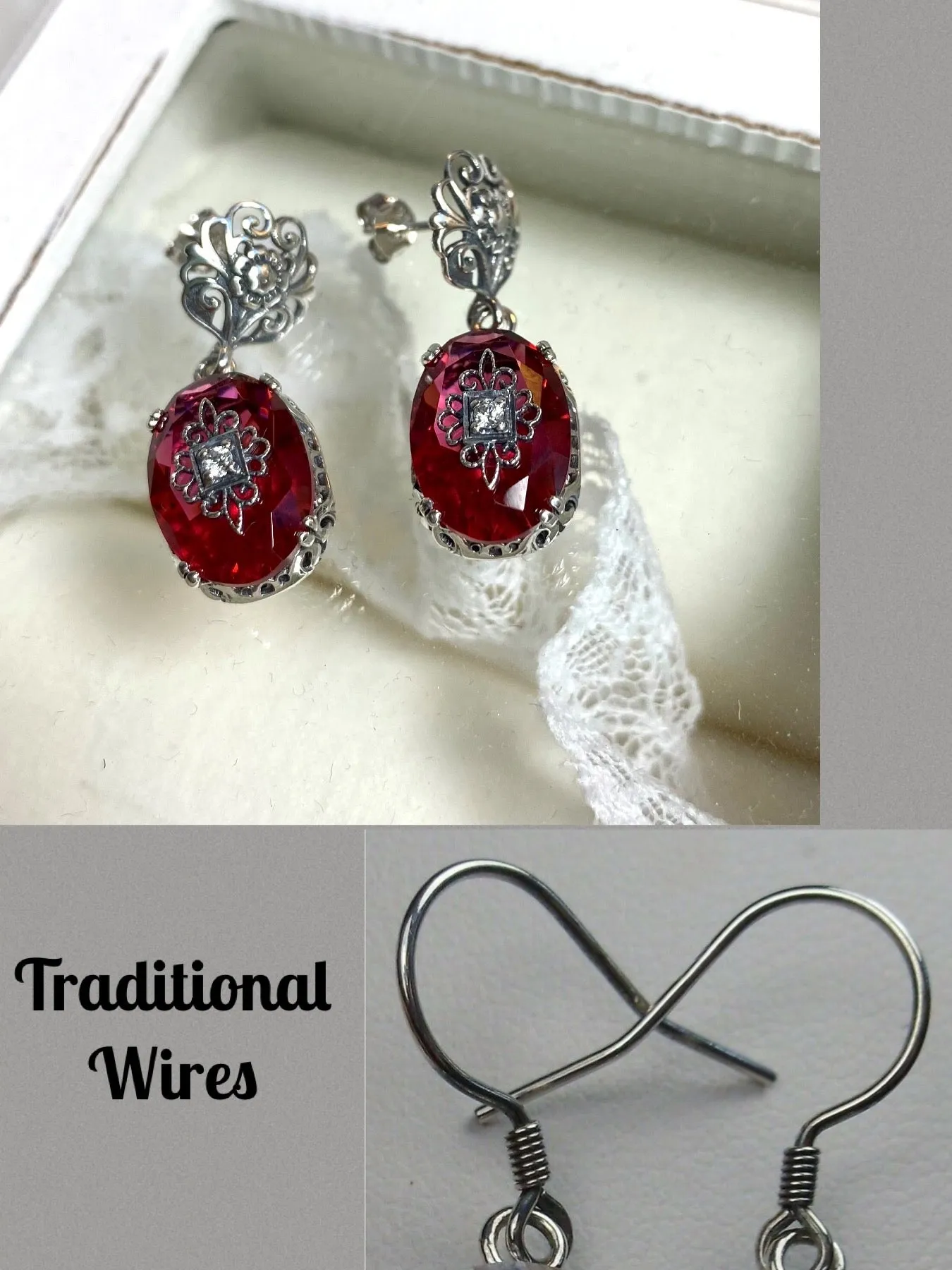 Pink Earrings, Sterling Silver Embellishment, Vintage Edwardian Jewelry #E70e