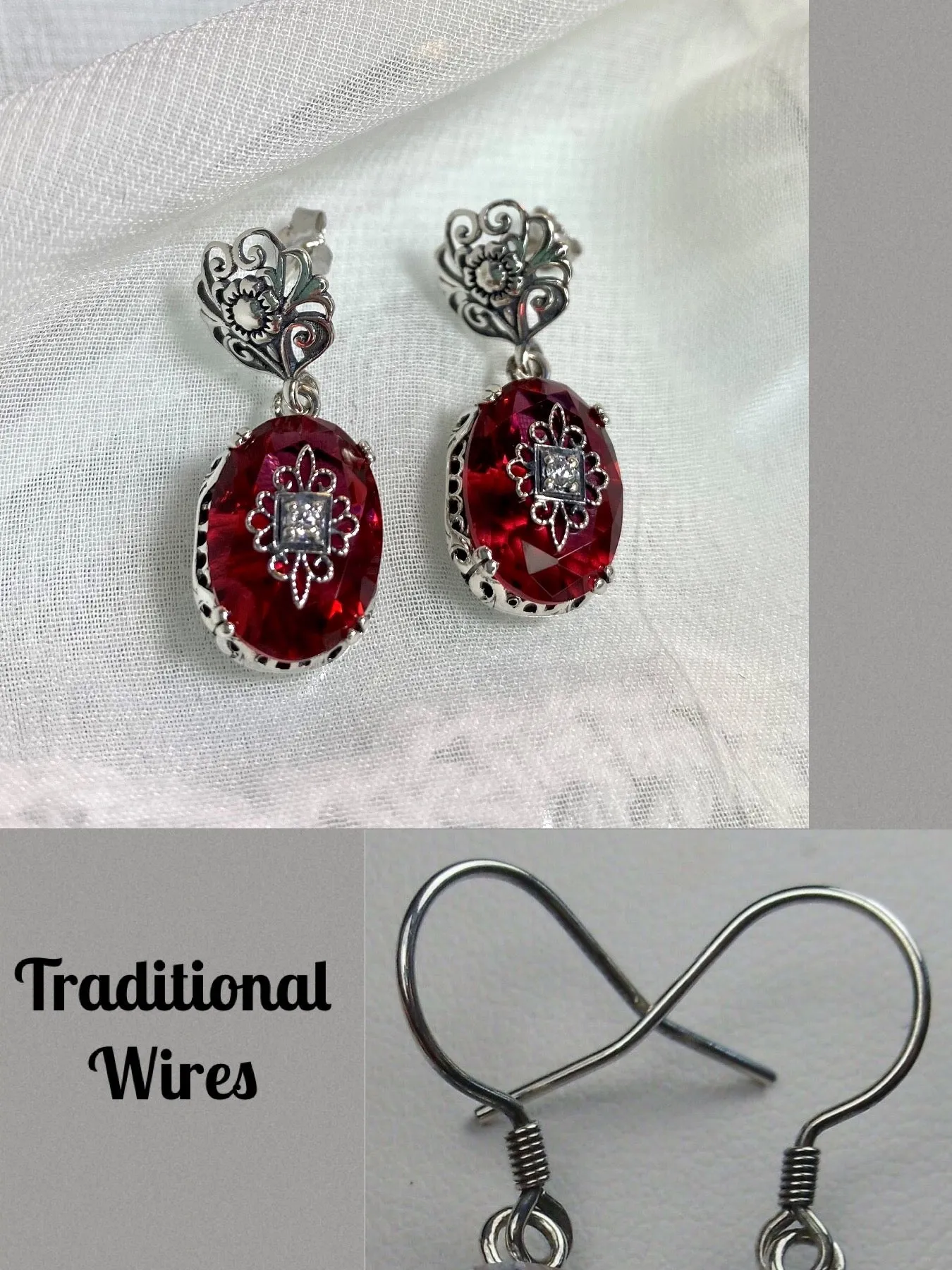 Pink Earrings, Sterling Silver Embellishment, Vintage Edwardian Jewelry #E70e
