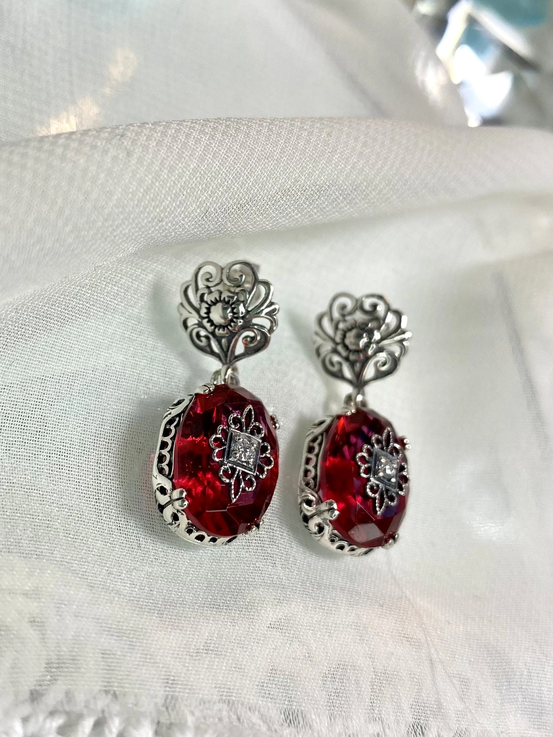 Pink Earrings, Sterling Silver Embellishment, Vintage Edwardian Jewelry #E70e