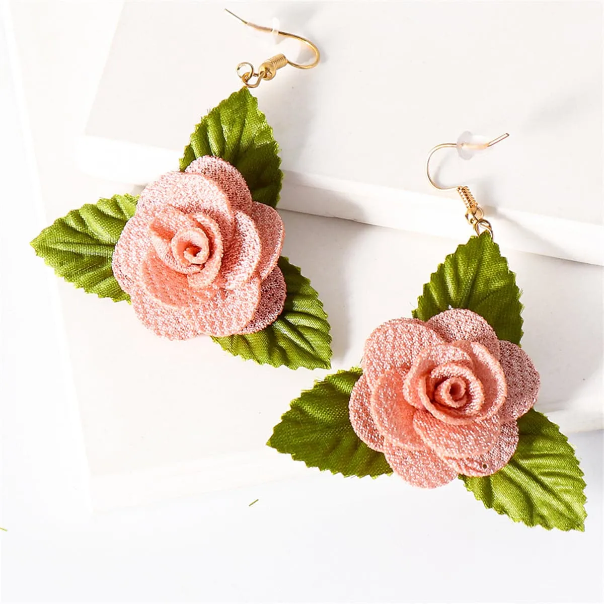 Pink Lace & 18K Gold-Plated Flower Drop Earrings