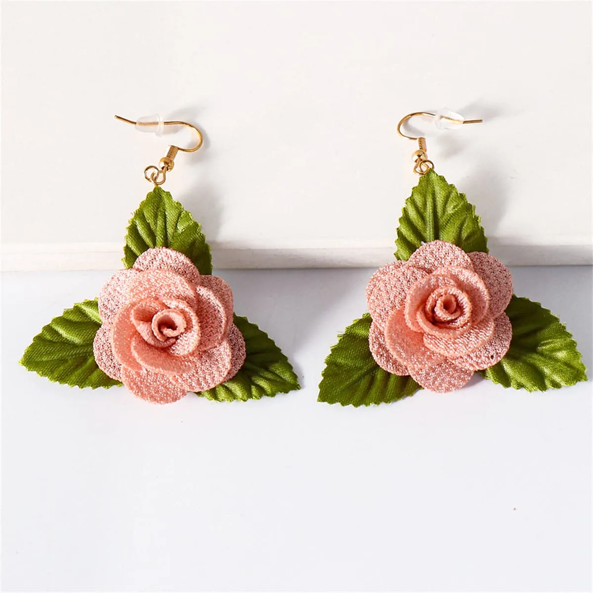 Pink Lace & 18K Gold-Plated Flower Drop Earrings