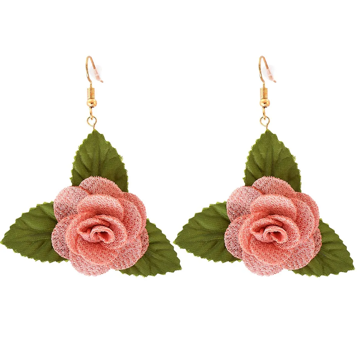 Pink Lace & 18K Gold-Plated Flower Drop Earrings