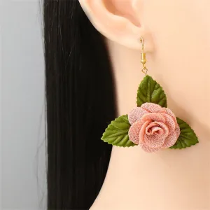 Pink Lace & 18K Gold-Plated Flower Drop Earrings