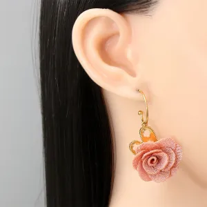 Pink Lace & 18K Gold-Plated Heart Flower Drop Earrings