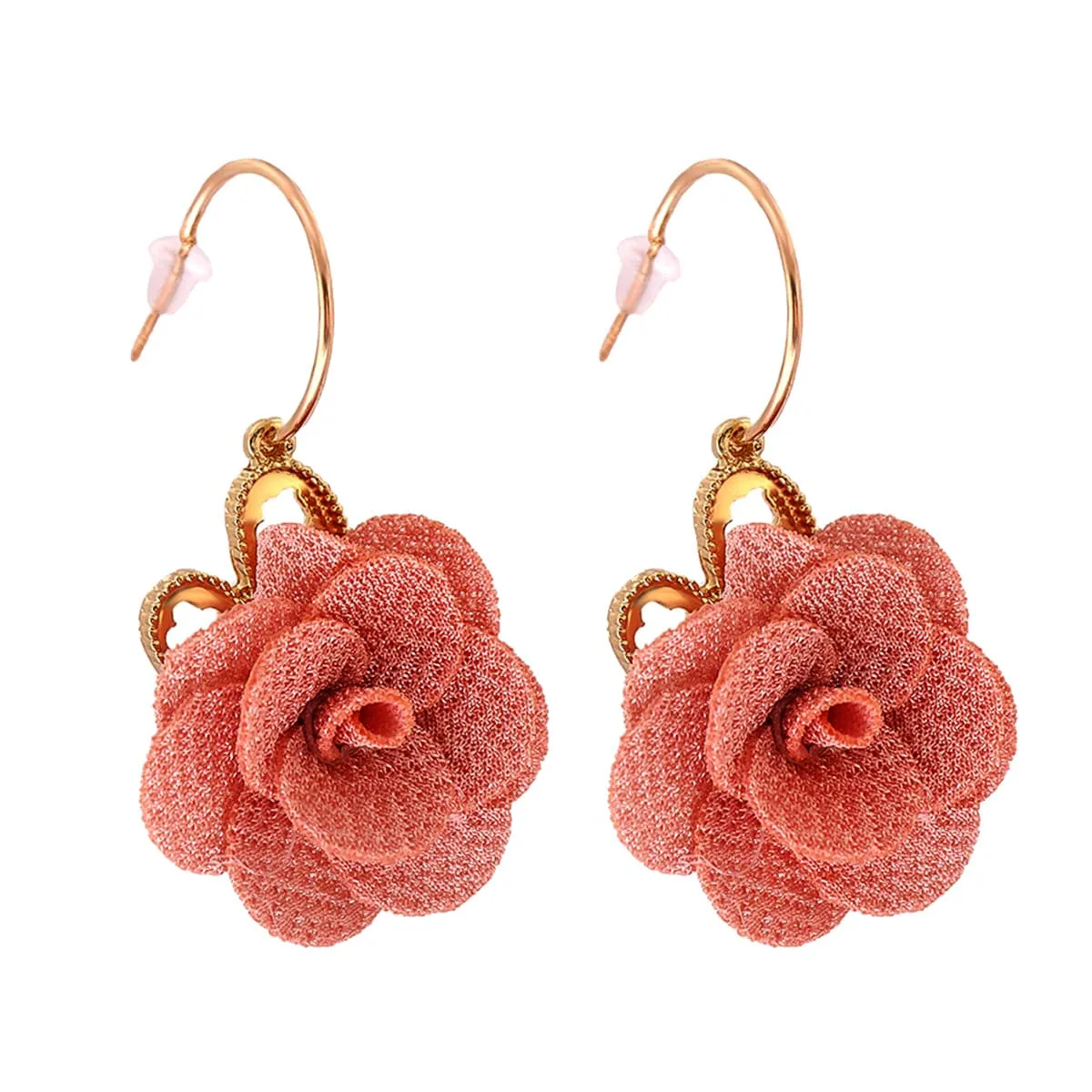 Pink Lace & 18K Gold-Plated Heart Flower Drop Earrings