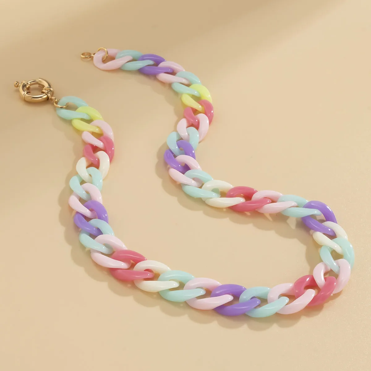 Pink Rainbow Acrylic & 18K Gold-Plated Chain Link Necklace