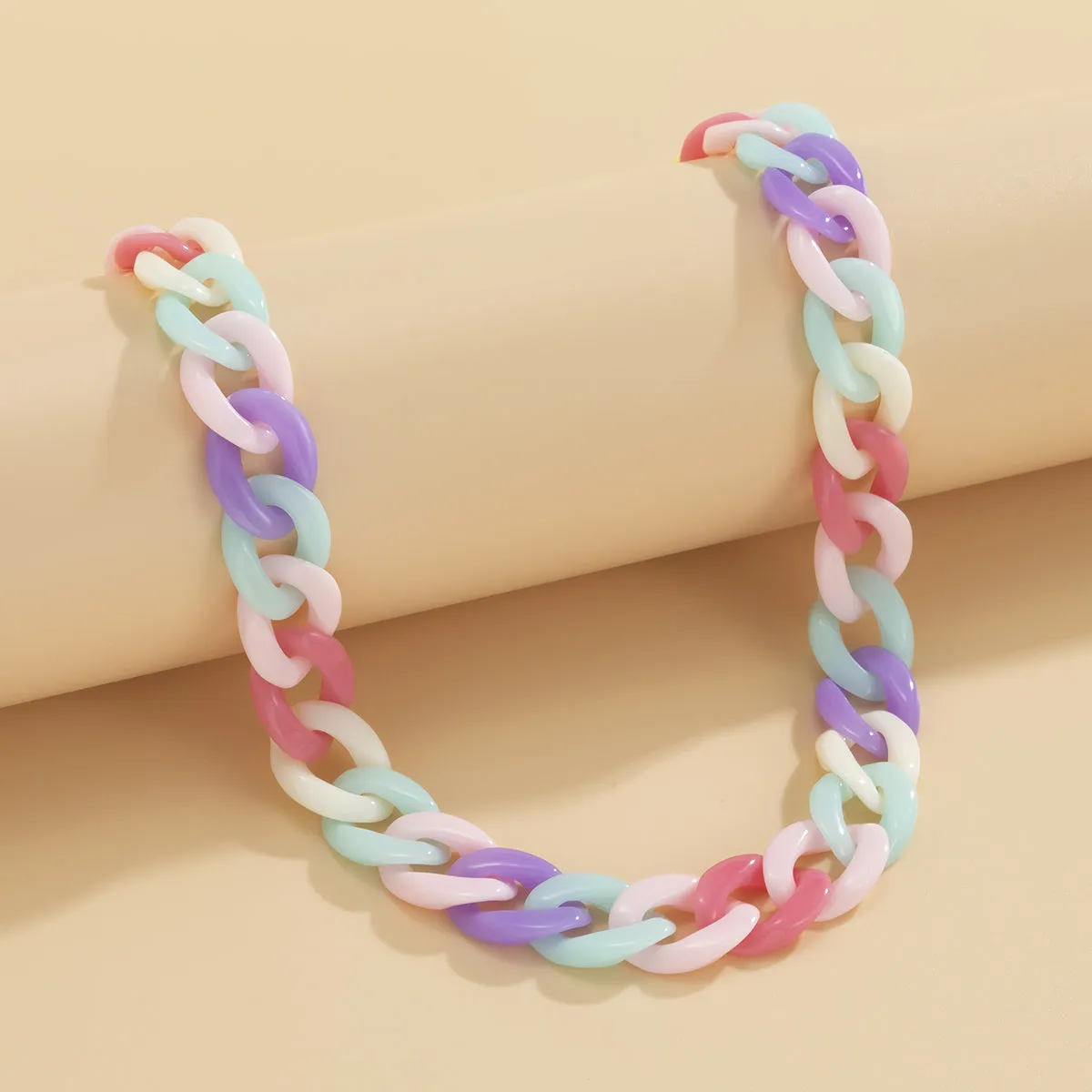 Pink Rainbow Acrylic & 18K Gold-Plated Chain Link Necklace