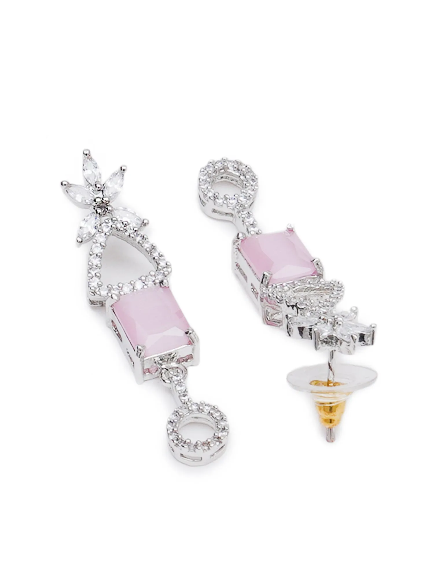 Pink Silver Toned American Diamond Jewellery Set