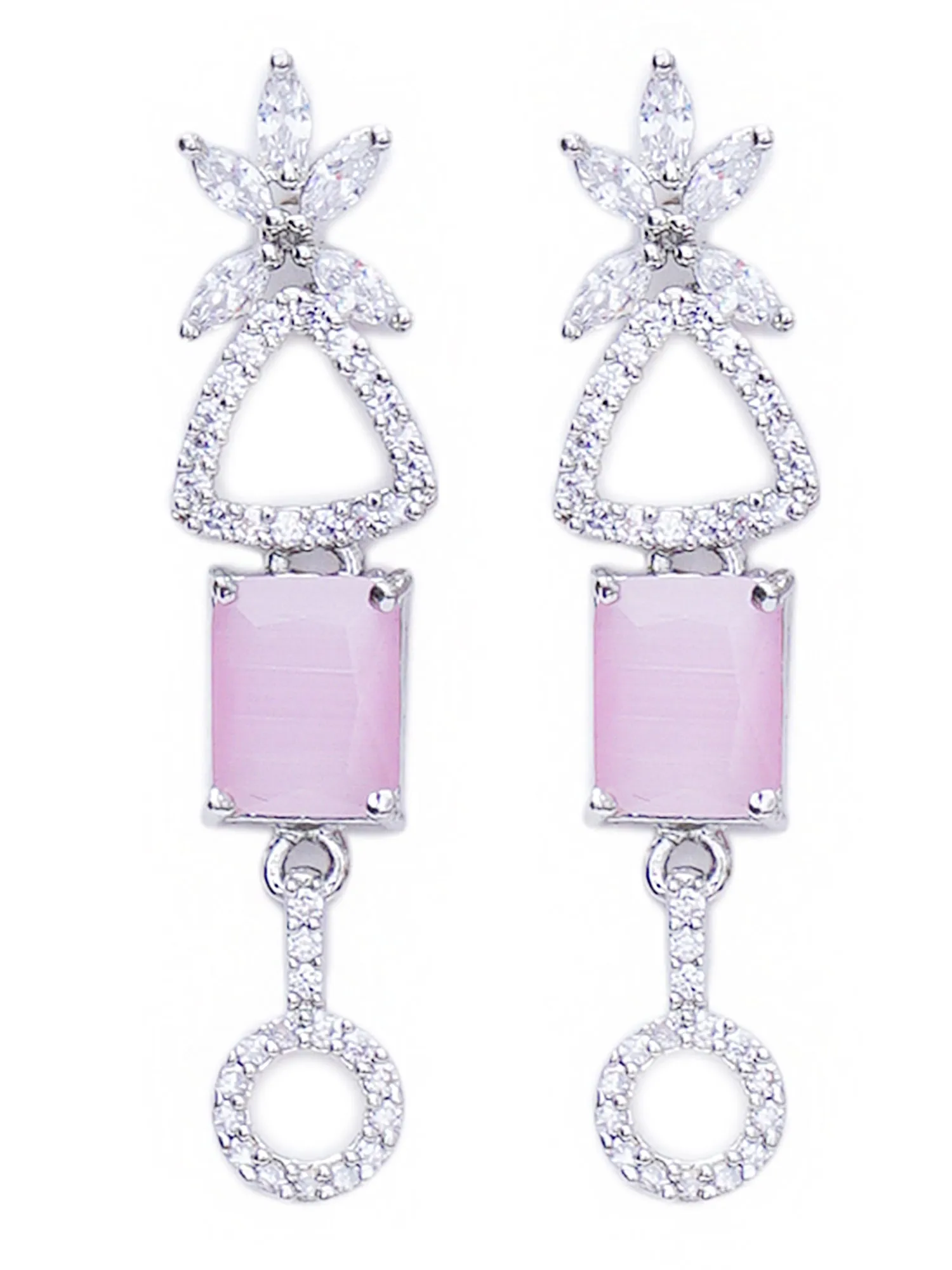 Pink Silver Toned American Diamond Jewellery Set