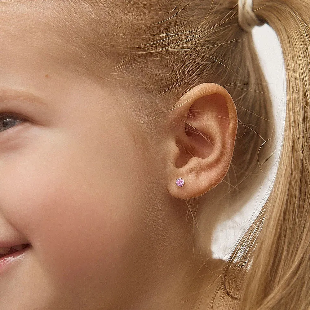 Pink Tourmaline Prong Set Little Girl's Stud Earring
